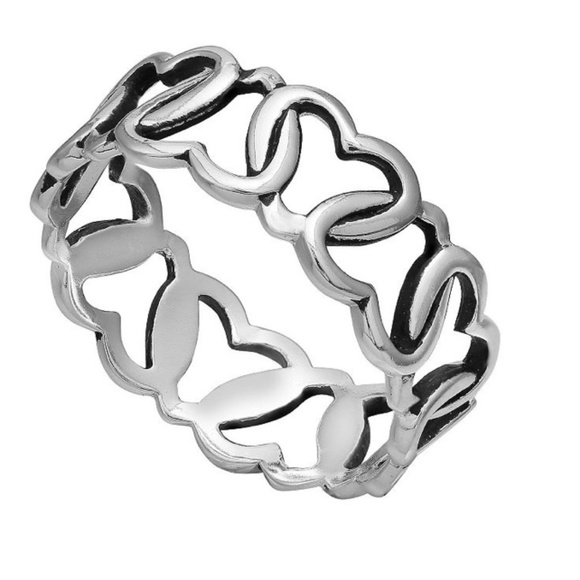 New PRIMROSE Sterling Silver Interlocking Heart Ring Size 7 - Picture 1 of 5